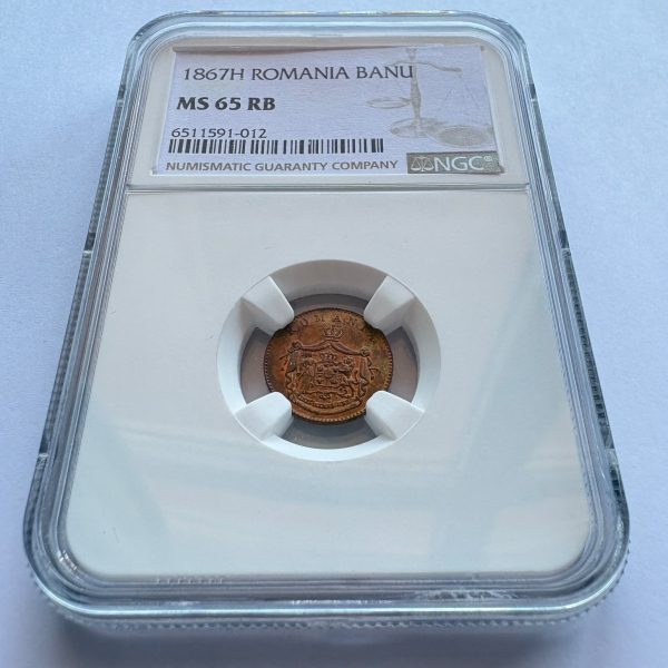 1 BANU 1867 VARIANTA HEATON GRADATĂ NGC MS 65 RB