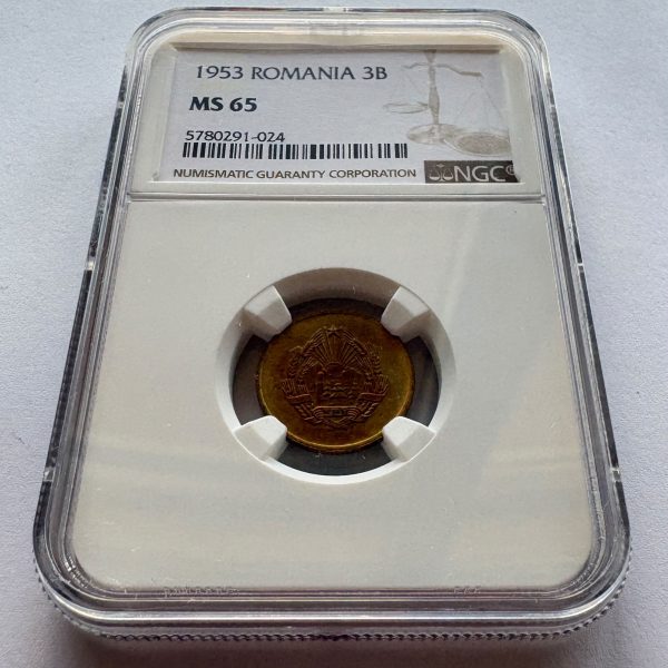 3 BANI 1953 GRADATĂ NGC MS 65