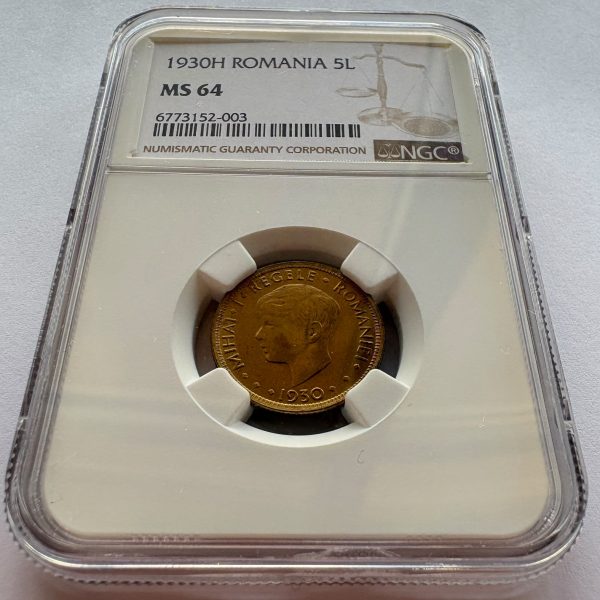 5 LEI 1930 VARIANTA HEATON REGELE MIHAI I GRADATĂ NGC MS 64